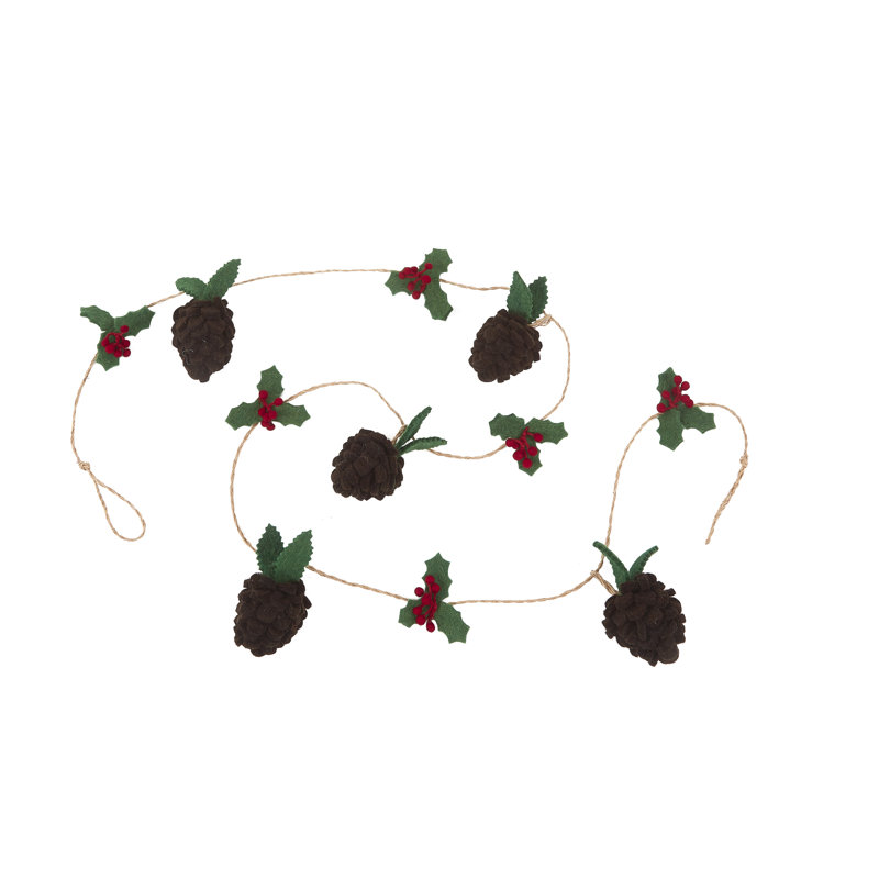 6' Brown Pinecone and Holly Berry Wool Garland