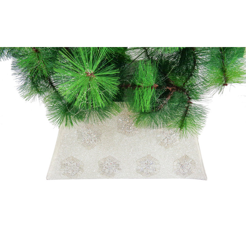 Arcadia Home Hand Beaded Adjustable Christmas Tree Collar - White Embroidered Starbursts