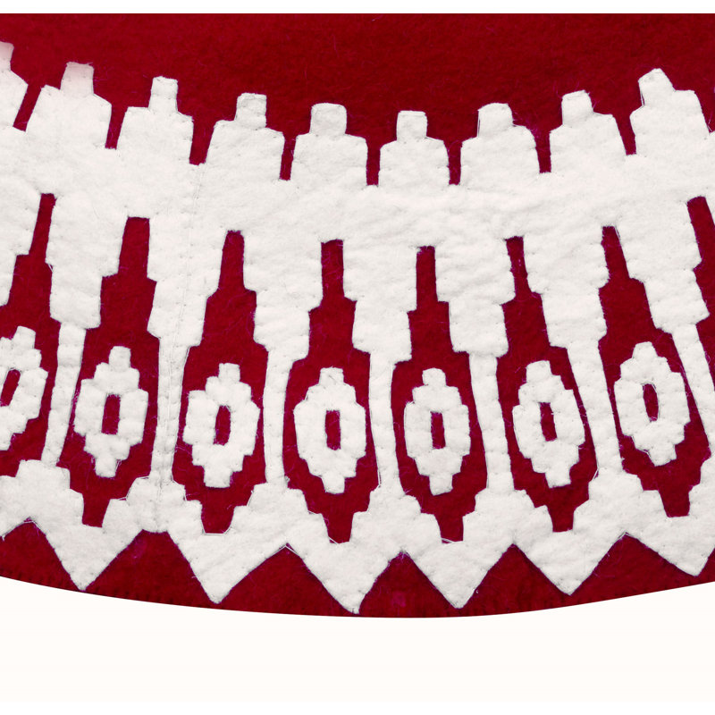Handmade Red and Cream Wool Felt Christmas Tree Skirt