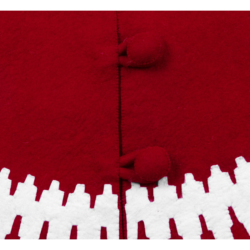 Handmade Red and Cream Wool Felt Christmas Tree Skirt