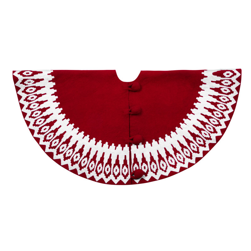 Handmade Red and Cream Wool Felt Christmas Tree Skirt