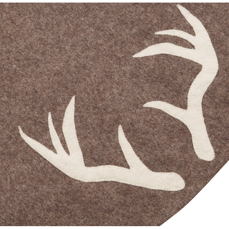 Gray Wool Felt Christmas Tree Skirt with Antler Design