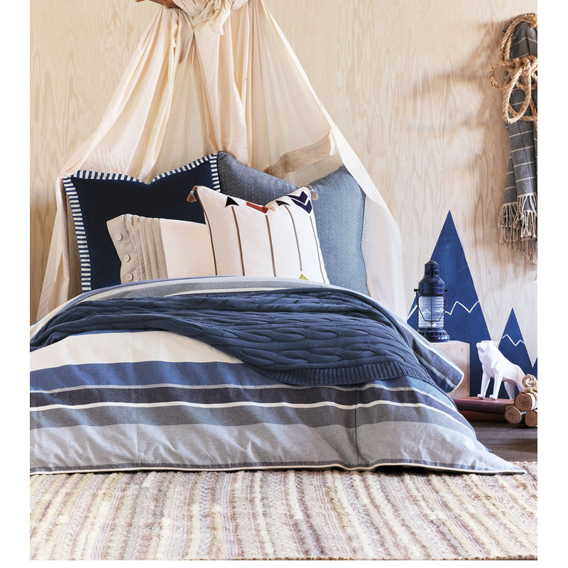 Navy and White Striped Cotton Euro Sham