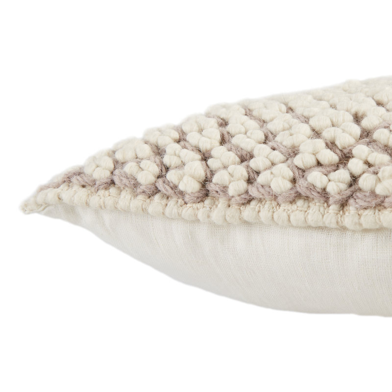 Off-White Textured Wool Embroidered Square Throw Pillow