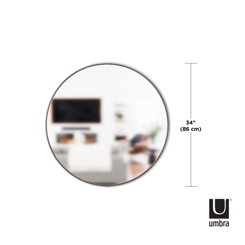 Elegant 34" Round Wall Mirror with Metallic Titanium Frame