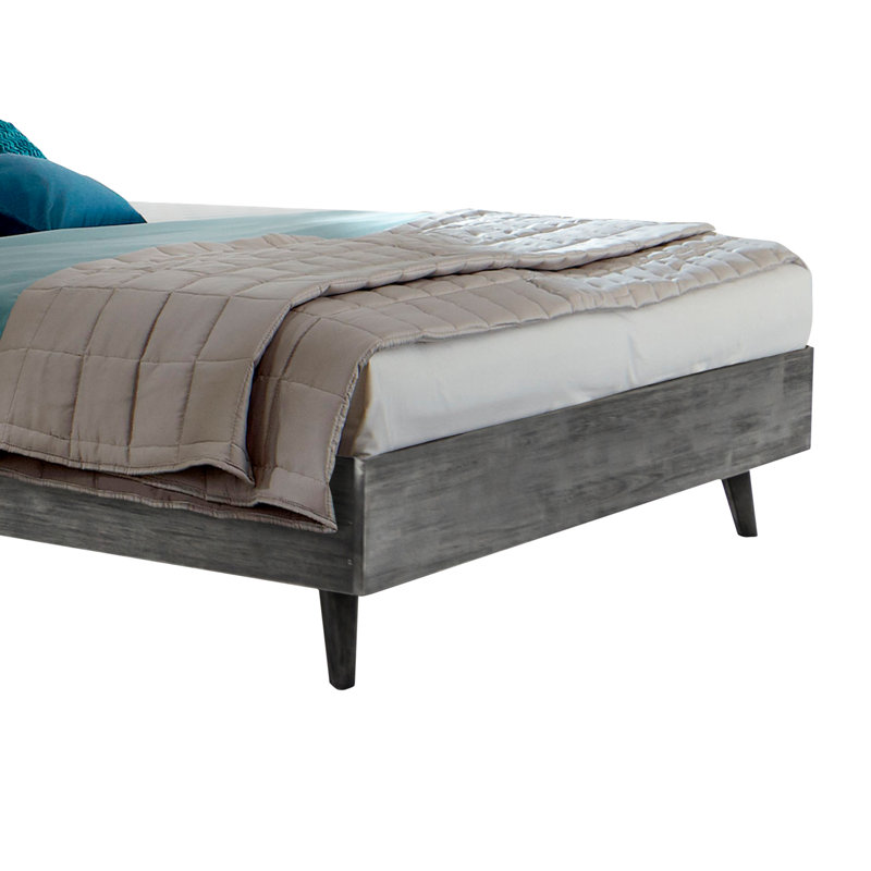 Mid-Century Modern Gray Upholstered Queen Bed with Storage Drawer