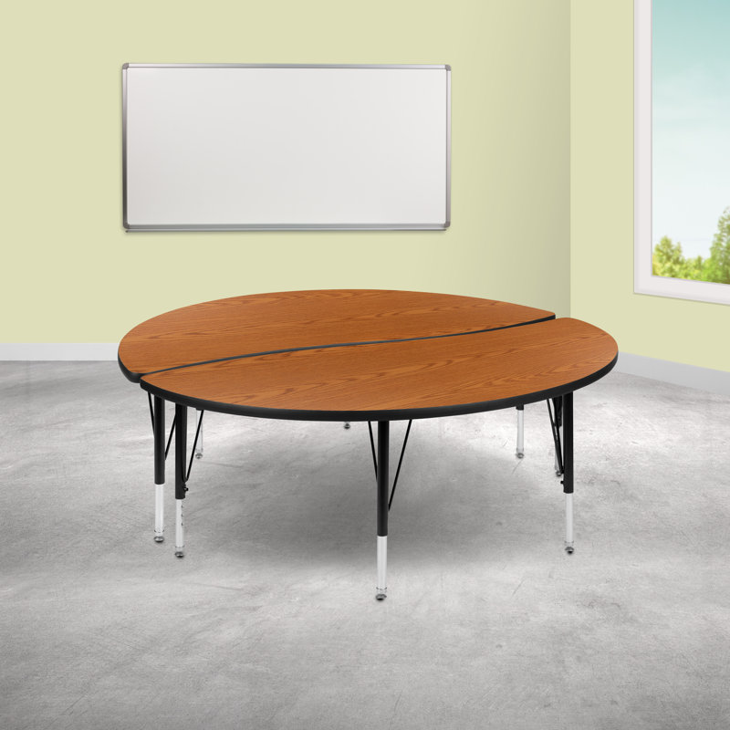 Mobile 60" Half Circle Wave Oak Activity Table with Adjustable Height