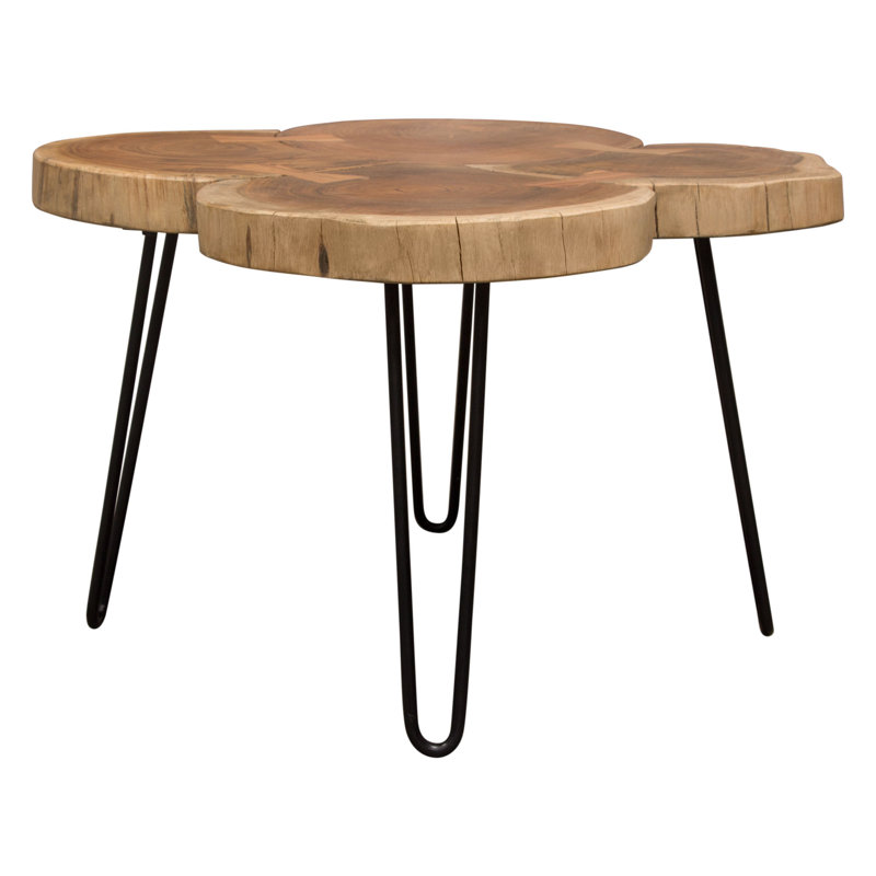 28" Square Natural Acacia & Black Metal Contemporary Coffee Table