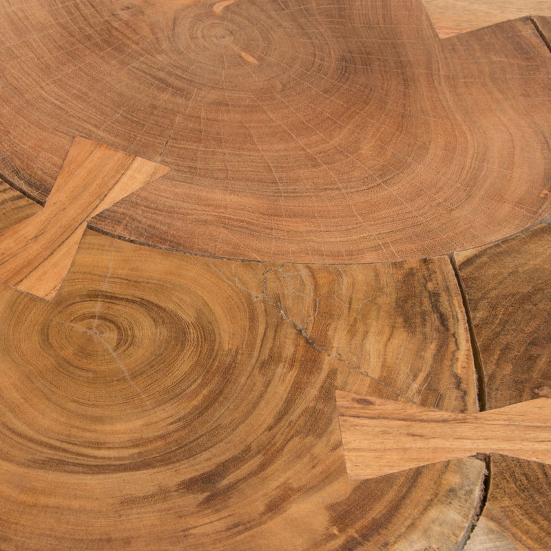 28" Square Natural Acacia & Black Metal Contemporary Coffee Table
