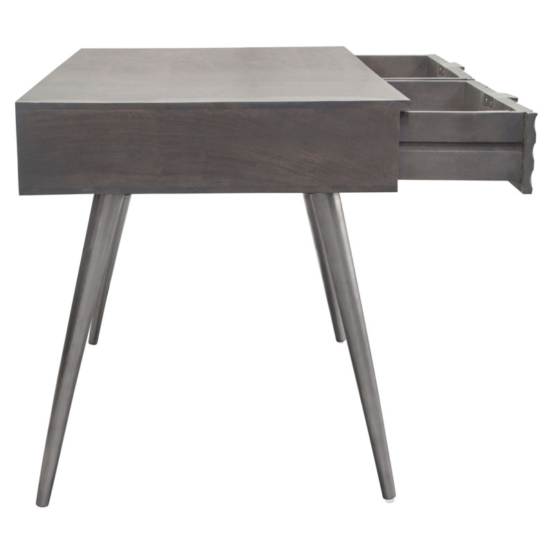 Petra Solid Mango Wood Desk with Nickel Accents, Smoke Grey