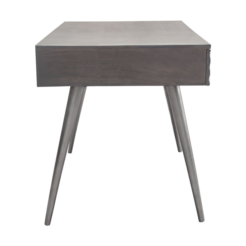 Petra Solid Mango Wood Desk with Nickel Accents, Smoke Grey