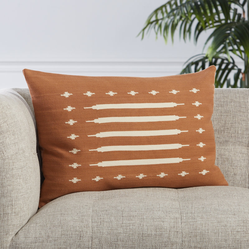 Estela White Cotton Geometric Lumbar Throw Pillow