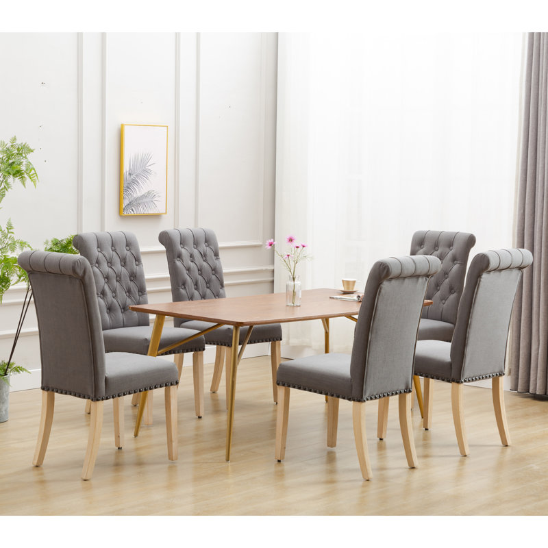 Dark Gray Linen Upholstered Tufted Parsons Side Chair Set