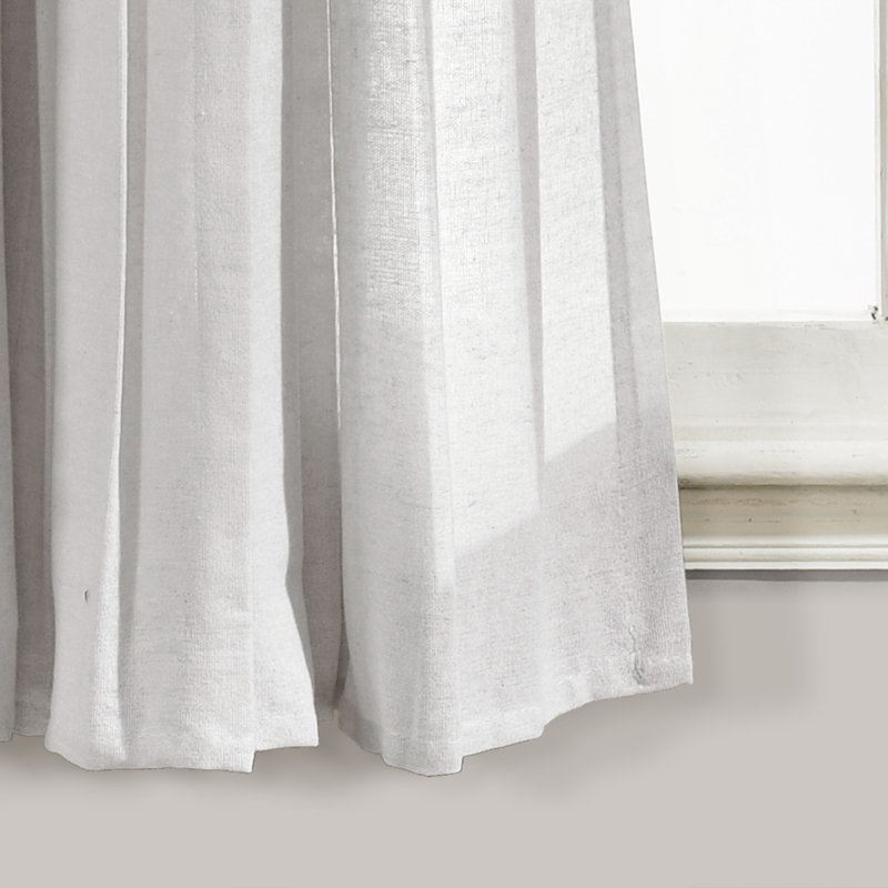 Gray and Off-White Linen Button Window Curtain Panel