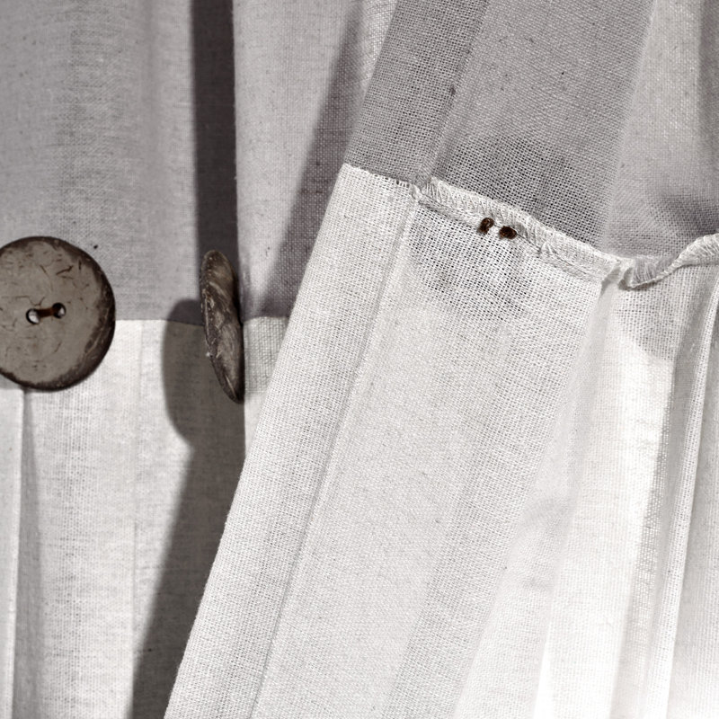 Gray and Off-White Linen Button Window Curtain Panel