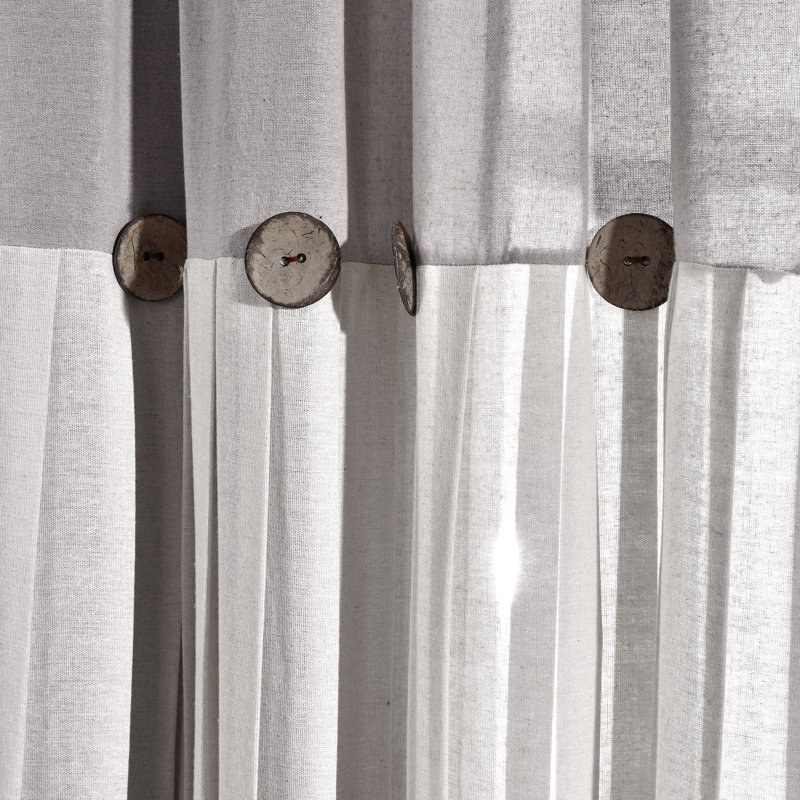 Gray and Off-White Linen Button Window Curtain Panel