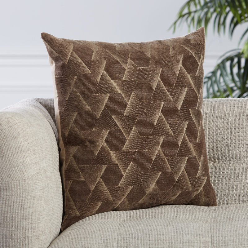 Amiens Dark Taupe and Silver Embroidered Cotton 22" Square Pillow Set