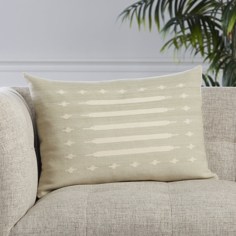 Estela White Cotton Geometric Lumbar Throw Pillow