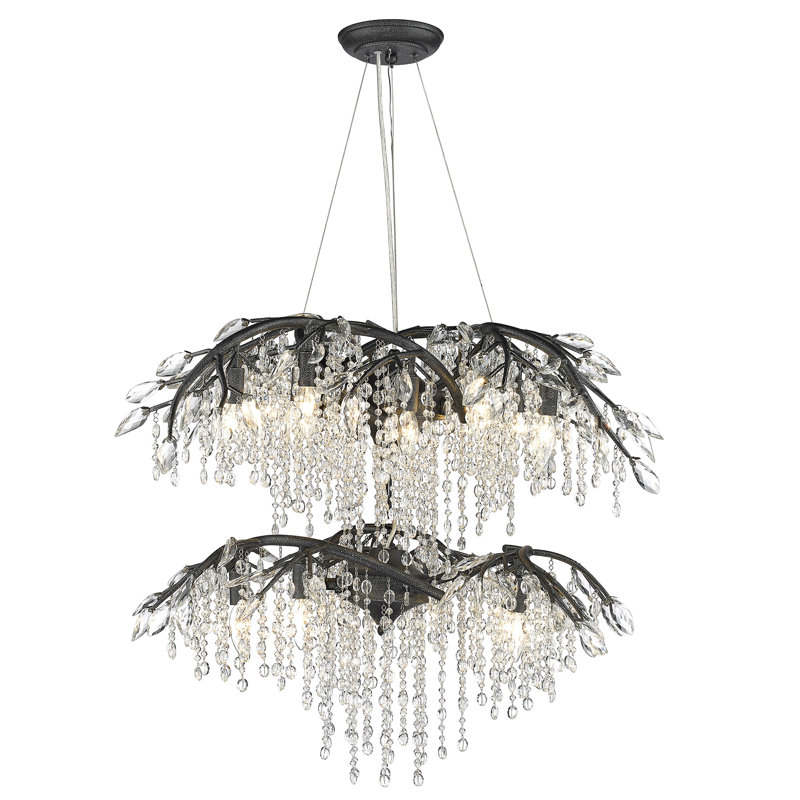 Montriel Black Iron 18-Light Tiered Crystal Chandelier