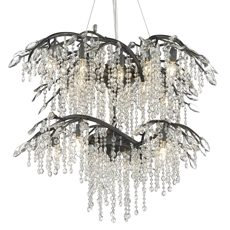 Montriel Black Iron 18-Light Tiered Crystal Chandelier