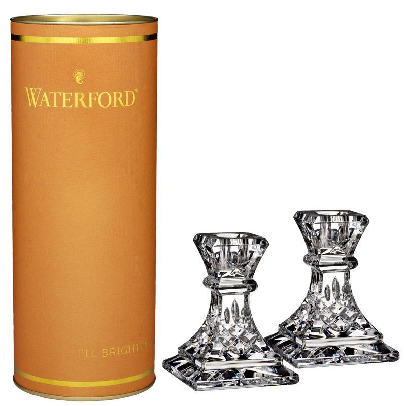 Gold Finish 4" Crystal Tabletop Candlestick Pair