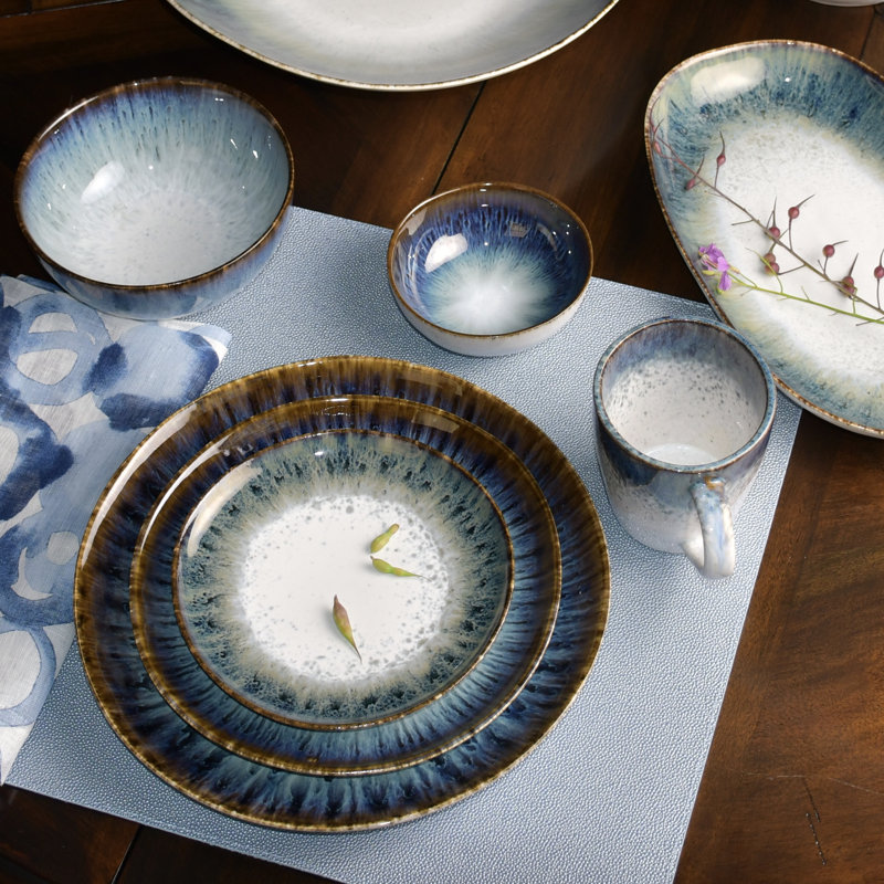 Blue and White Stoneware Oval Serving Platter