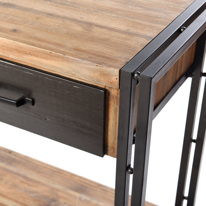 Calvin Transitional Two-Tone Gray and Natural Wood Console Table with Black Iron Frame