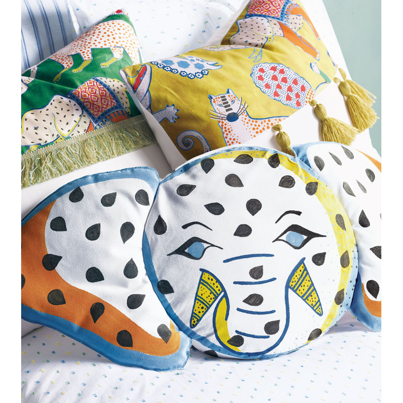 Hullabaloo Handpainted Elephant Novelty Pillow Cover & Insert