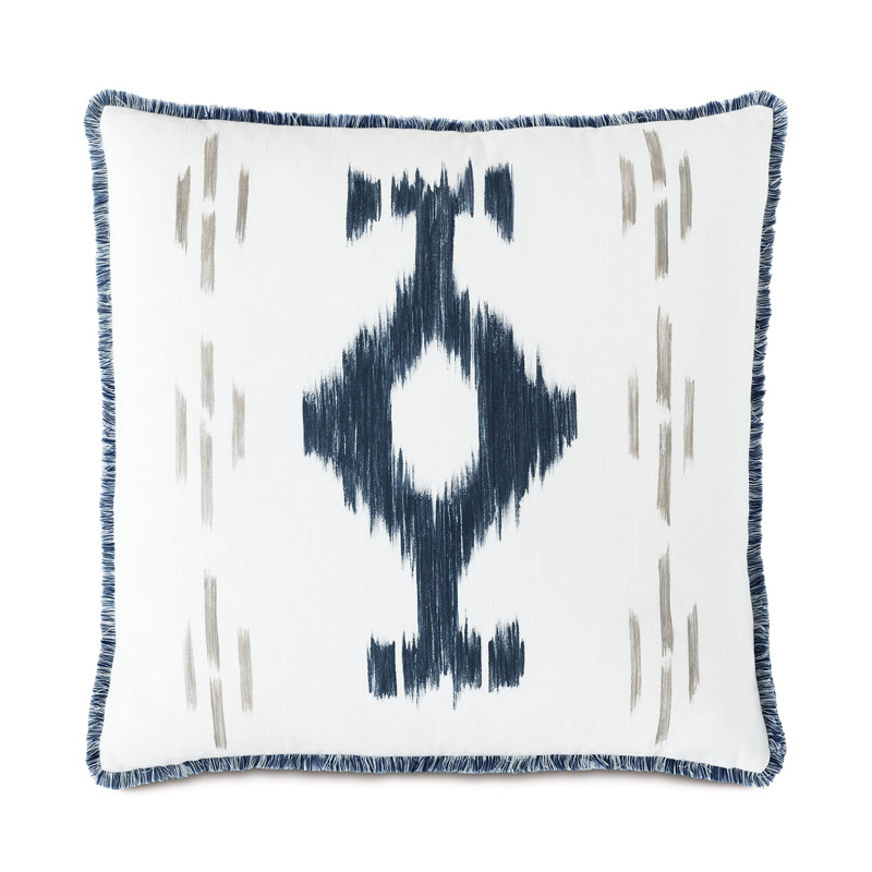 Saya Handpainted Blue and Beige Cotton Square Pillow