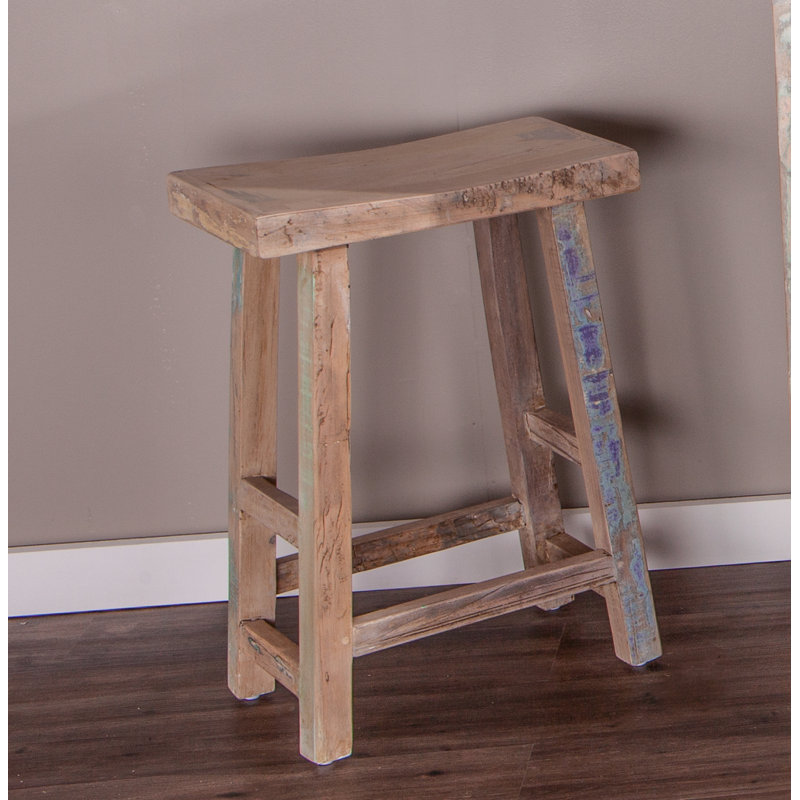 Teal Reclaimed Teak Wood Backless Counter Stool