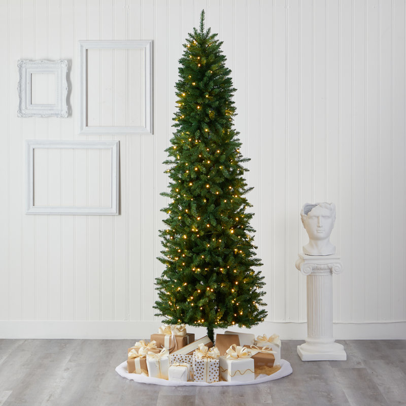 7.5ft Pre-Lit Slim Artificial Pine Christmas Tree with PVC Tips