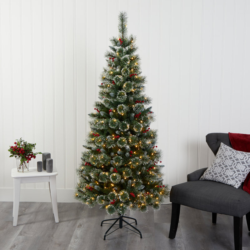 6ft Frosted Pine Artificial Christmas Tree with Warm White LED Lights
