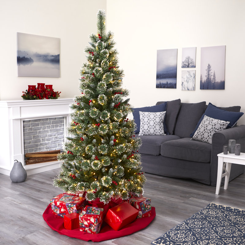6ft Frosted Pine Artificial Christmas Tree with Warm White LED Lights