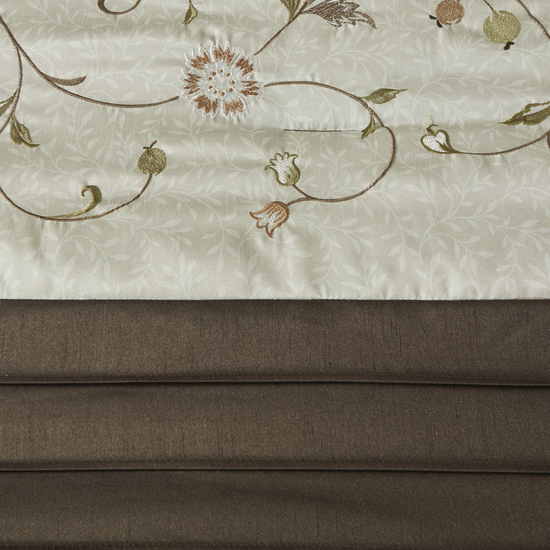 California King Green and Brown 7-Piece Embroidered Comforter Set