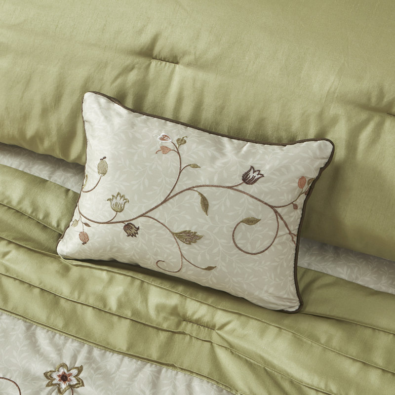 California King Green and Brown 7-Piece Embroidered Comforter Set