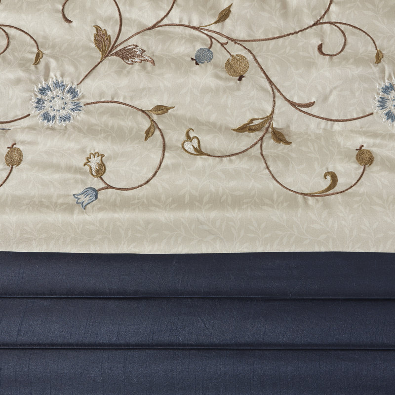Navy and Beige Reversible California King 7-Piece Bedspread Set