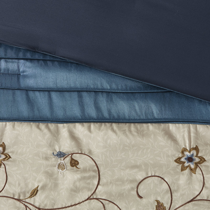 Navy and Beige Reversible California King 7-Piece Bedspread Set