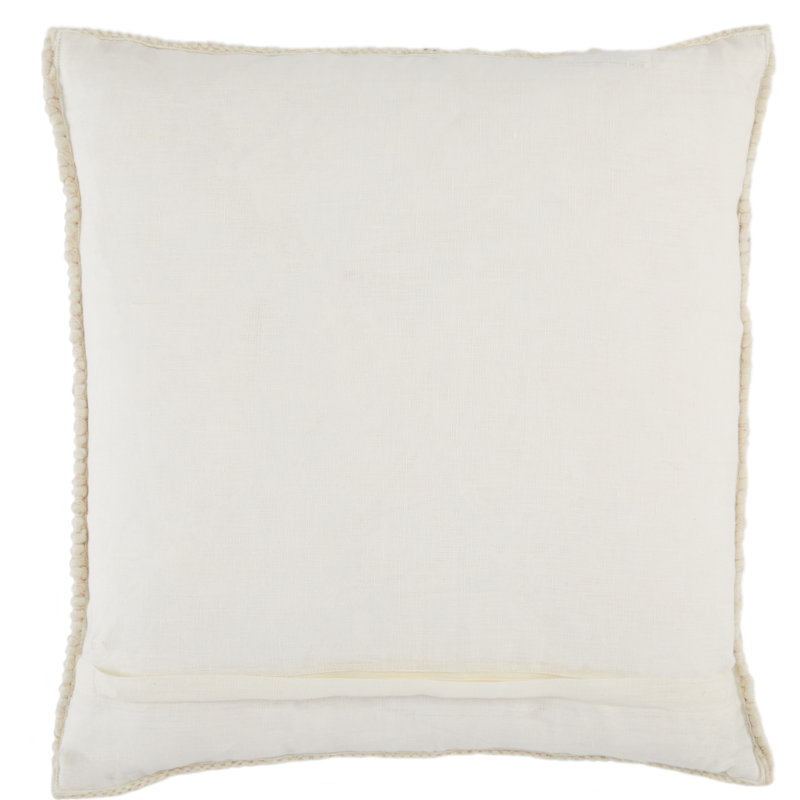 Off-White Textured Wool Embroidered Square Throw Pillow
