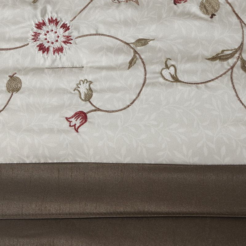 California King Red and Taupe 7-Piece Embroidered Comforter Set