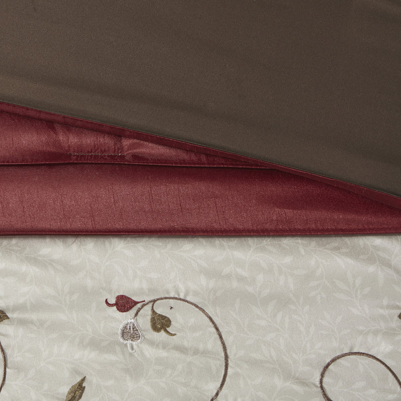 California King Red and Taupe 7-Piece Embroidered Comforter Set