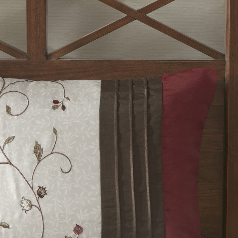 California King Red and Taupe 7-Piece Embroidered Comforter Set