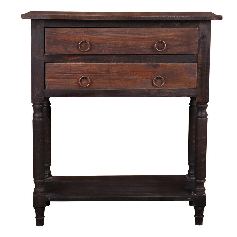 Raftwood Brown and Antique Brass 2-Drawer Storage Side Table