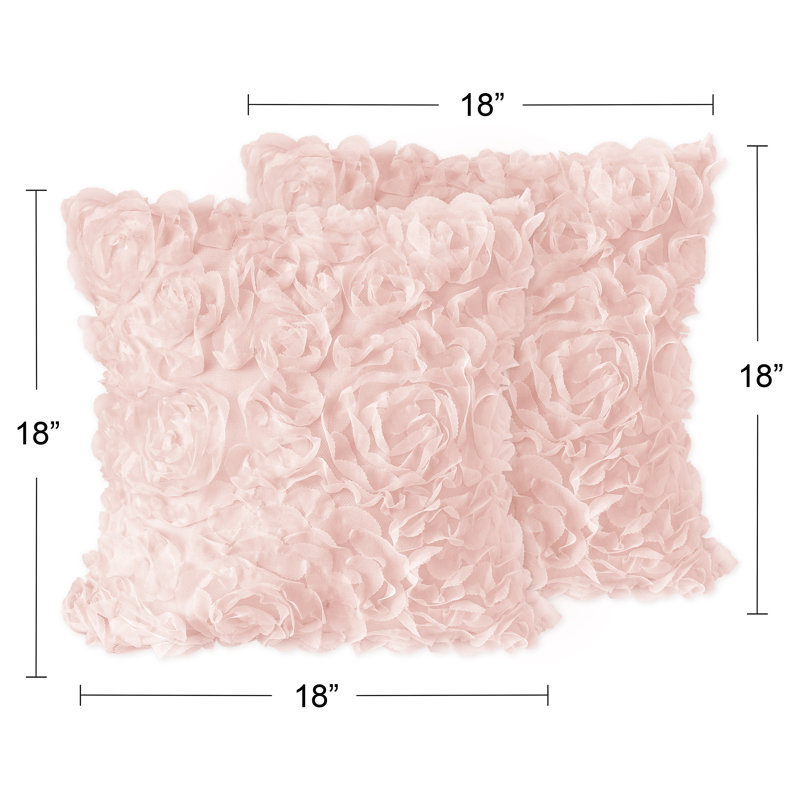 Blush Pink Floral Rose Square Throw Pillow Set
