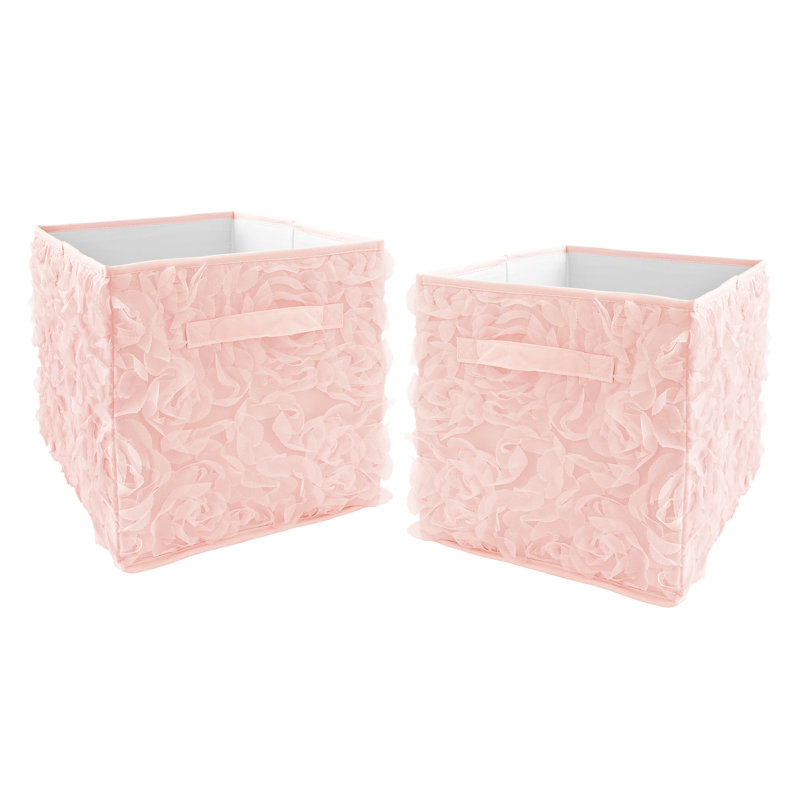 Blush Pink Floral Fabric Foldable Storage Cube Set