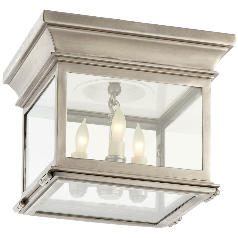 Antique-Burnished Brass and Glass 3-Light Flush Mount Fixture