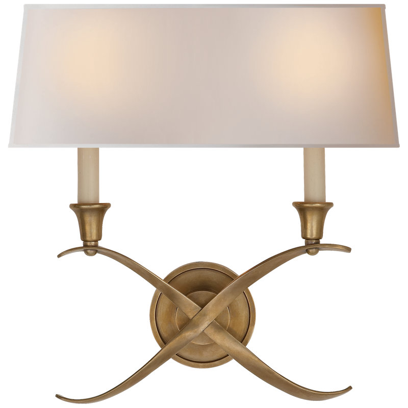 Cross Bouillotte 14.75'' Antique-Burnished Brass Dual-Light Sconce