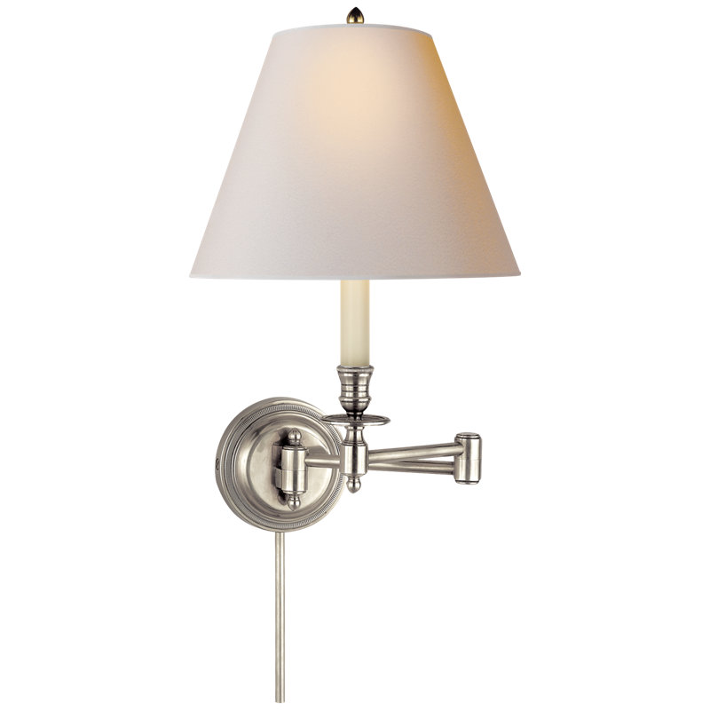 Antique Nickel Swing Arm Wall Sconce with Fabric Shade