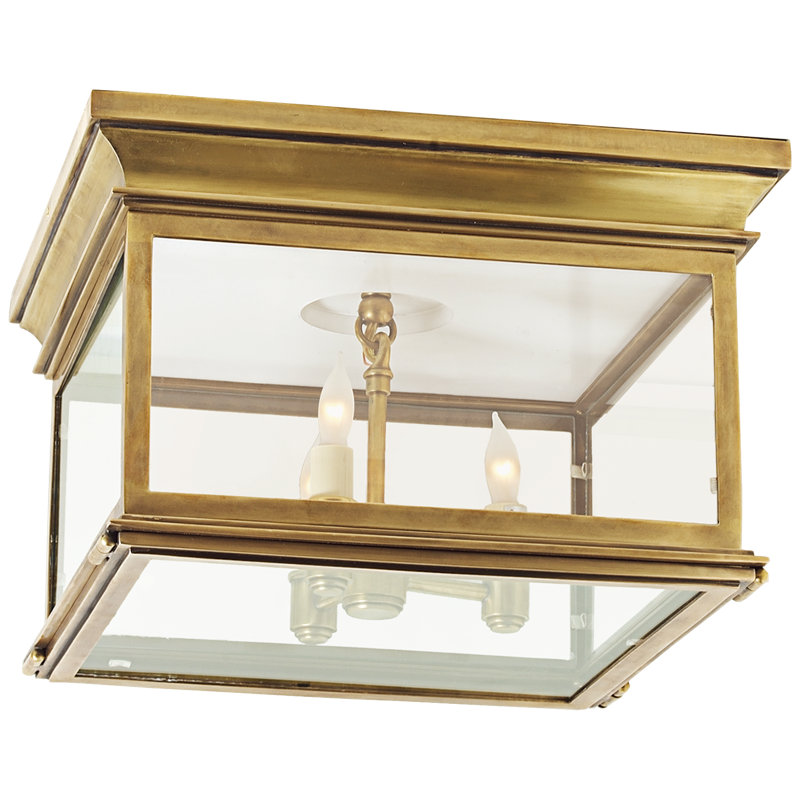Antique-Burnished Brass and Glass 3-Light Flush Mount