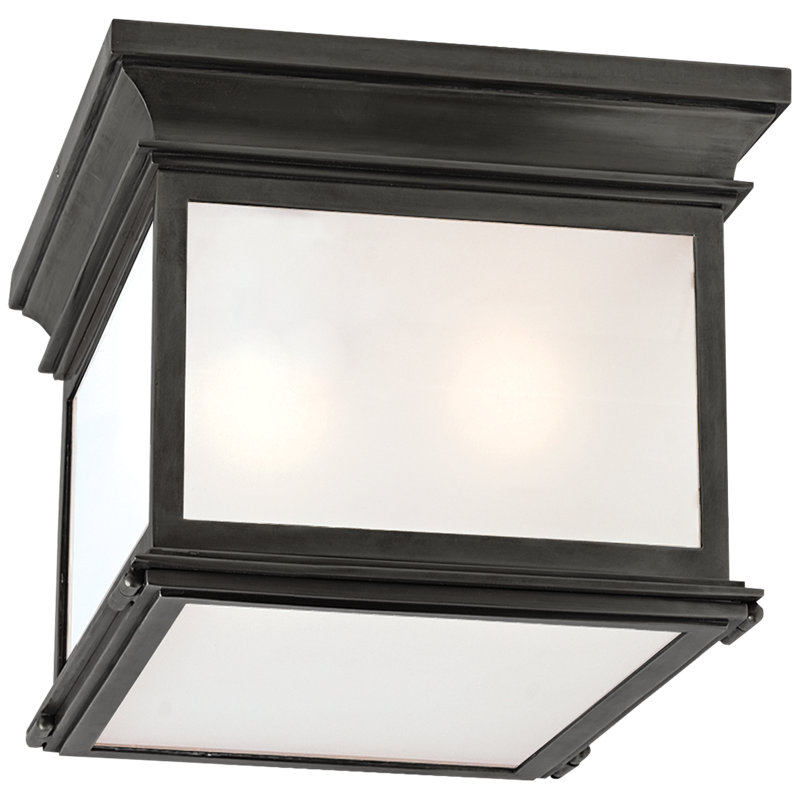 Antique-Burnished Brass and Glass 3-Light Flush Mount Fixture