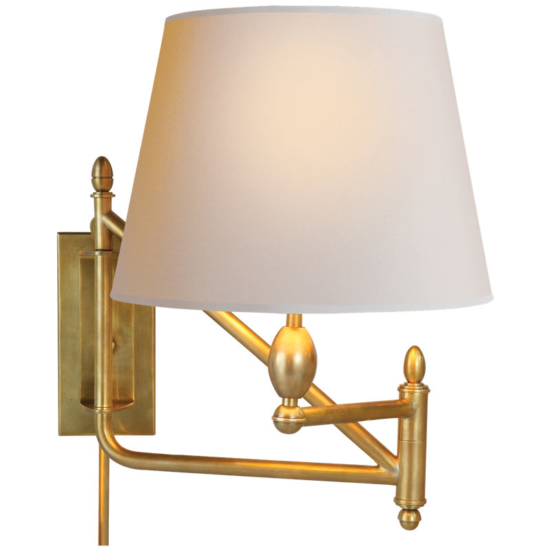 Hand-Rubbed Antique Brass Swing Arm Wall Sconce with Fabric Shade